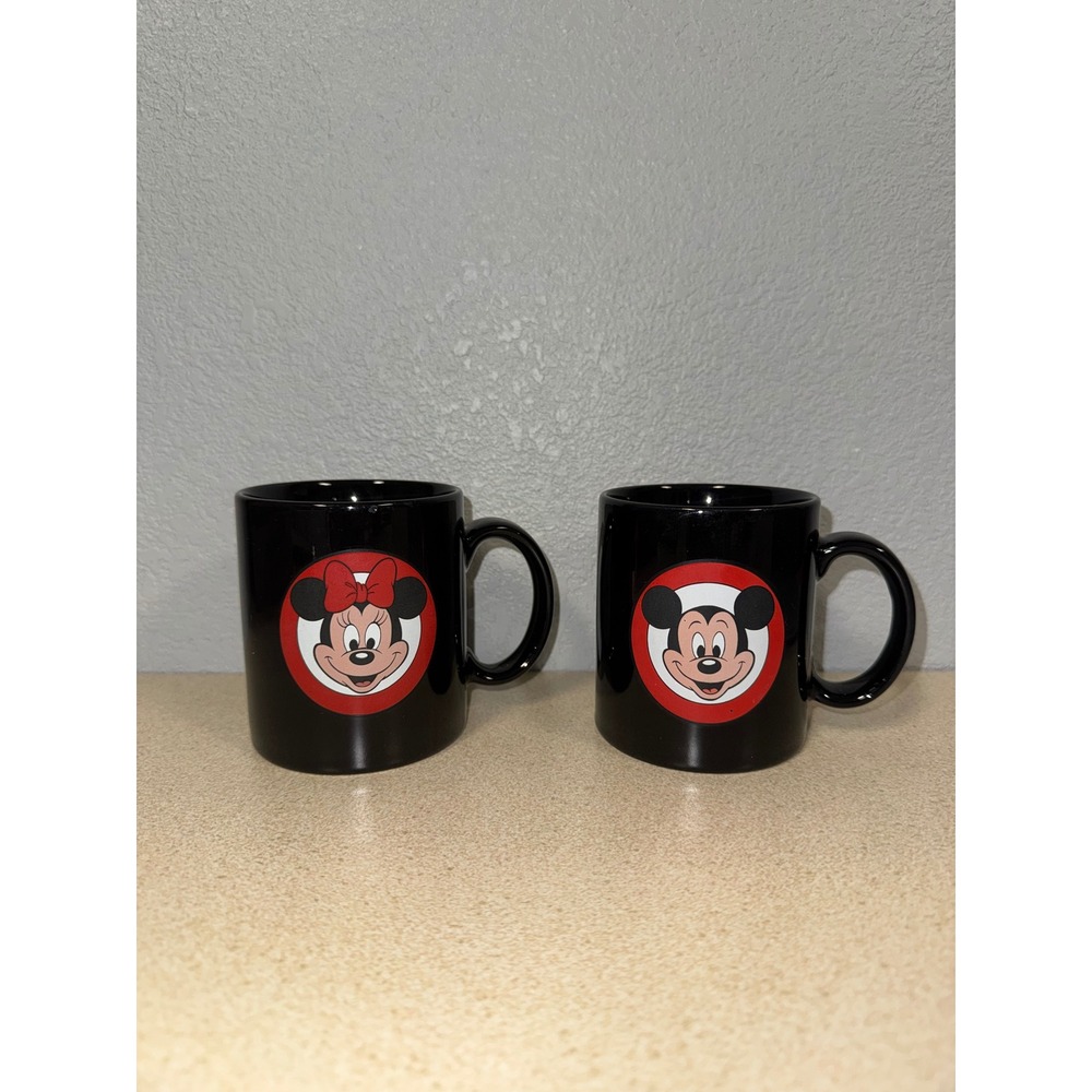 Vintage Set Disney Mickey and Minnie Mouse Black Ceramic Mug Set Made in Japan